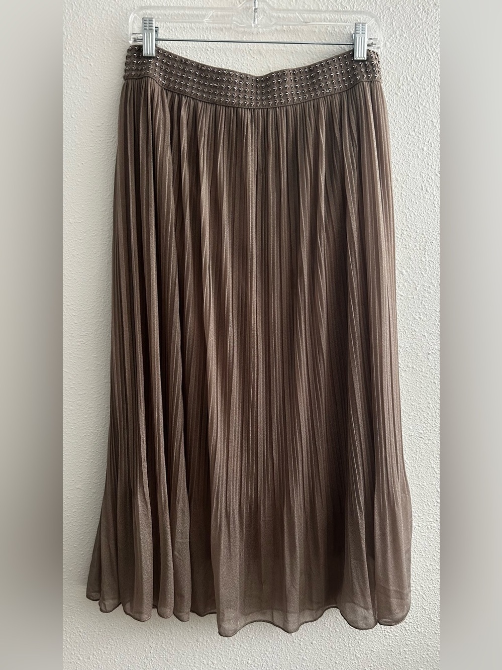Pleated Maxi Skirt with Studded Waistband